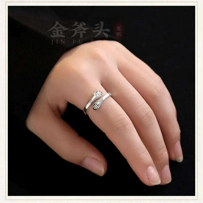 Love Hug Couple Rings Adjustable Opening Ring Fashion Women Men Punk Steel Open Ring Lover Jewelry Anniversary Gifts Friends - KIMLUD