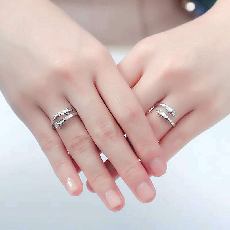 Love Hug Couple Rings Adjustable Opening Ring Fashion Women Men Punk Steel Open Ring Lover Jewelry Anniversary Gifts Friends - KIMLUD