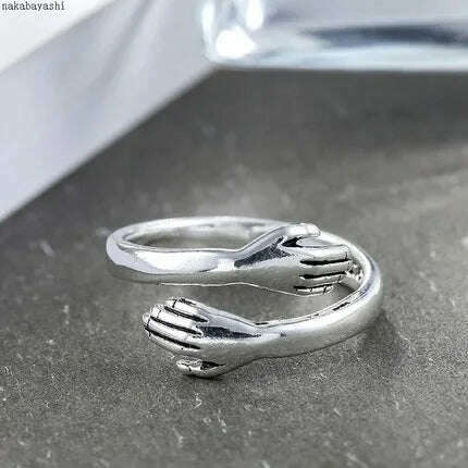 Love Hug Couple Rings Adjustable Opening Ring Fashion Women Men Punk Steel Open Ring Lover Jewelry Anniversary Gifts Friends - KIMLUD