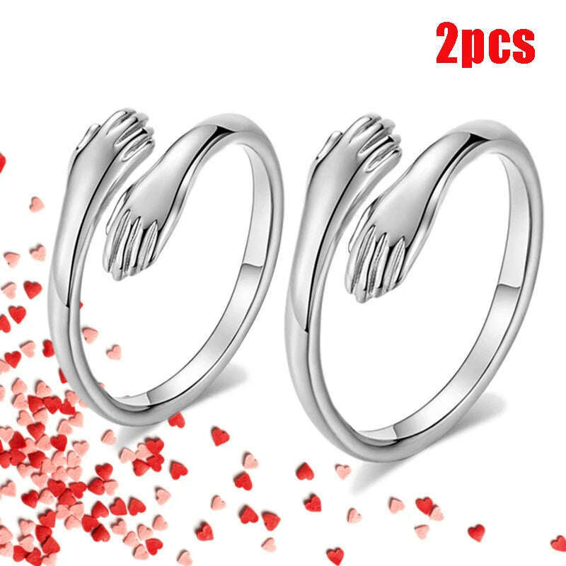 Love Hug Couple Rings Adjustable Opening Ring Fashion Women Men Punk Steel Open Ring Lover Jewelry Anniversary Gifts Friends - KIMLUD