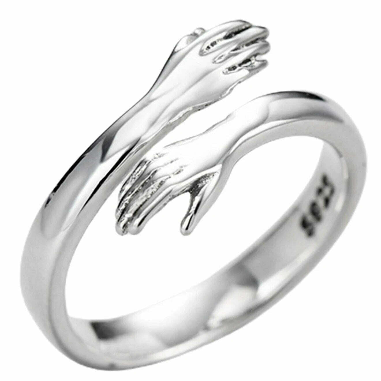 Love Hug Couple Rings Adjustable Opening Ring Fashion Women Men Punk Steel Open Ring Lover Jewelry Anniversary Gifts Friends - KIMLUD
