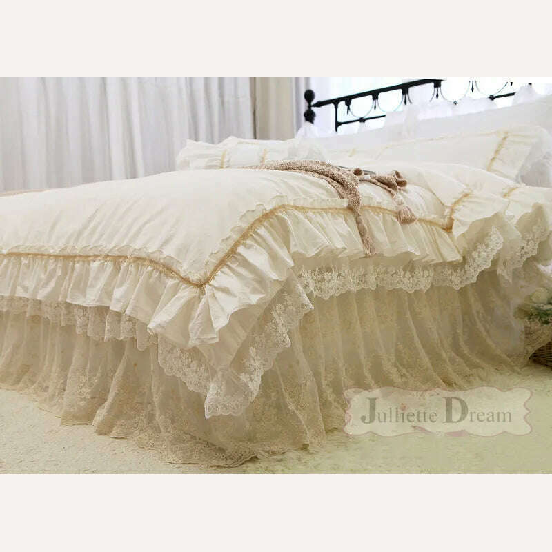 Luxury Bedding set ruffle Duvet cover set Embroidery lace yarn bed cover set bedspread Double layers bed sheet Queen bedding set - KIMLUD