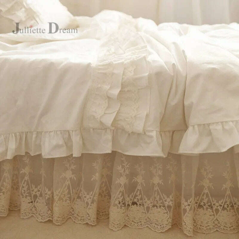 Luxury Bedding set ruffle Duvet cover set Embroidery lace yarn bed cover set bedspread Double layers bed sheet Queen bedding set - KIMLUD
