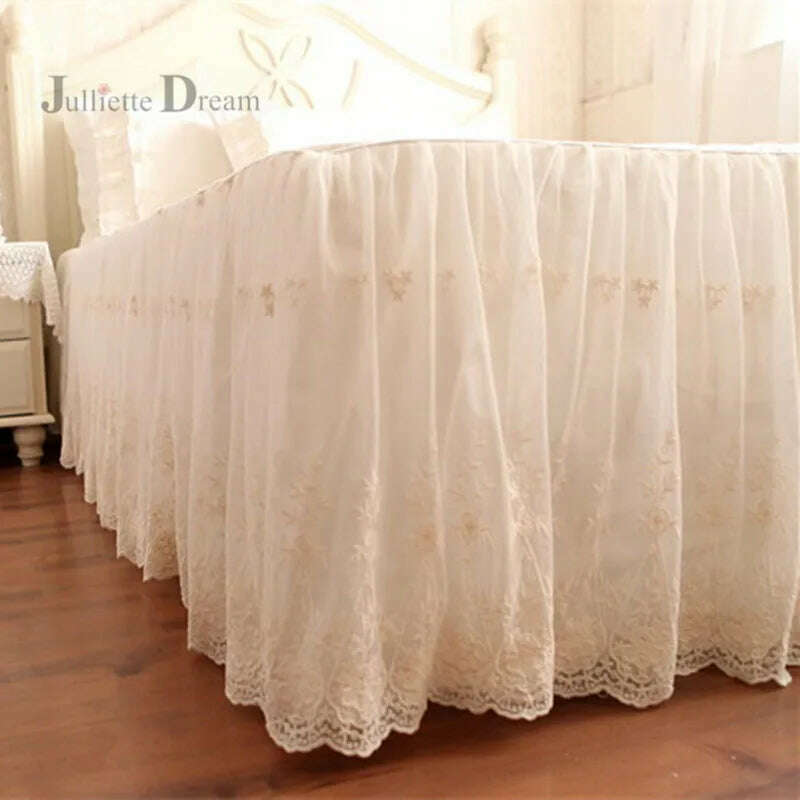 Luxury Bedding set ruffle Duvet cover set Embroidery lace yarn bed cover set bedspread Double layers bed sheet Queen bedding set - KIMLUD