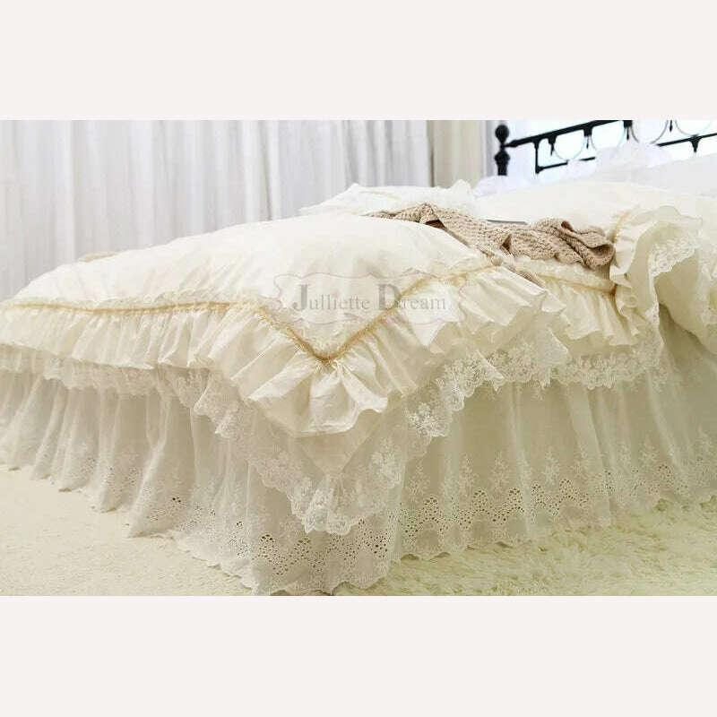 Luxury Bedding set ruffle Duvet cover set Embroidery lace yarn bed cover set bedspread Double layers bed sheet Queen bedding set - KIMLUD