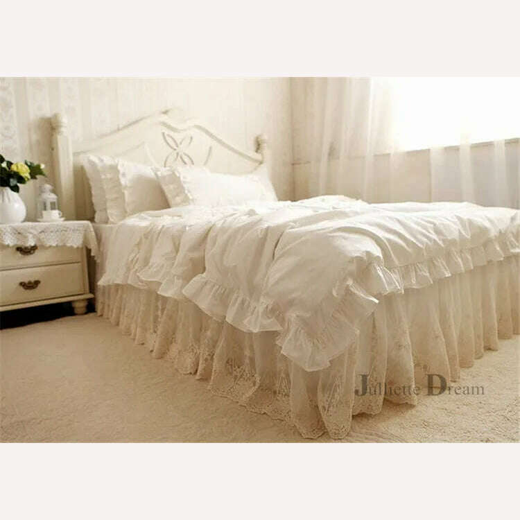 Luxury Bedding set ruffle Duvet cover set Embroidery lace yarn bed cover set bedspread Double layers bed sheet Queen bedding set - KIMLUD