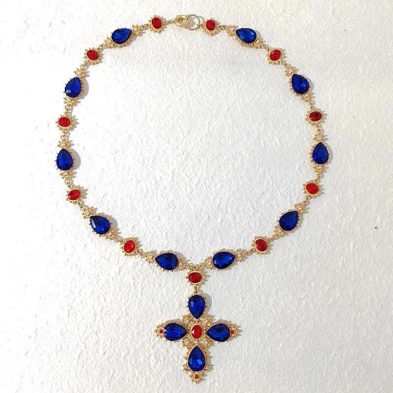 KIMLUD, Luxury Crystal Statement Choker Cross Necklaces for Women Accossery Party Jewelry, navy, KIMLUD APPAREL - Womens Clothes