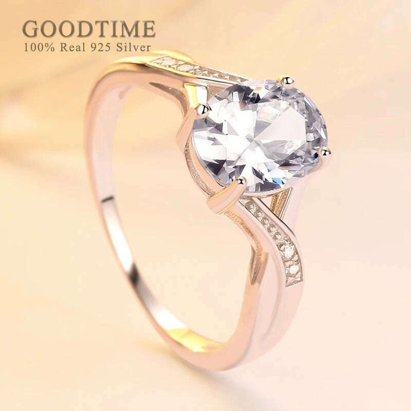 Luxury Pure 925 Sterling Silver Ring For Women Round Zircon Bride Wedding Rhinestone Rings 925 Jewelry Accessories Gift For Lady - KIMLUD