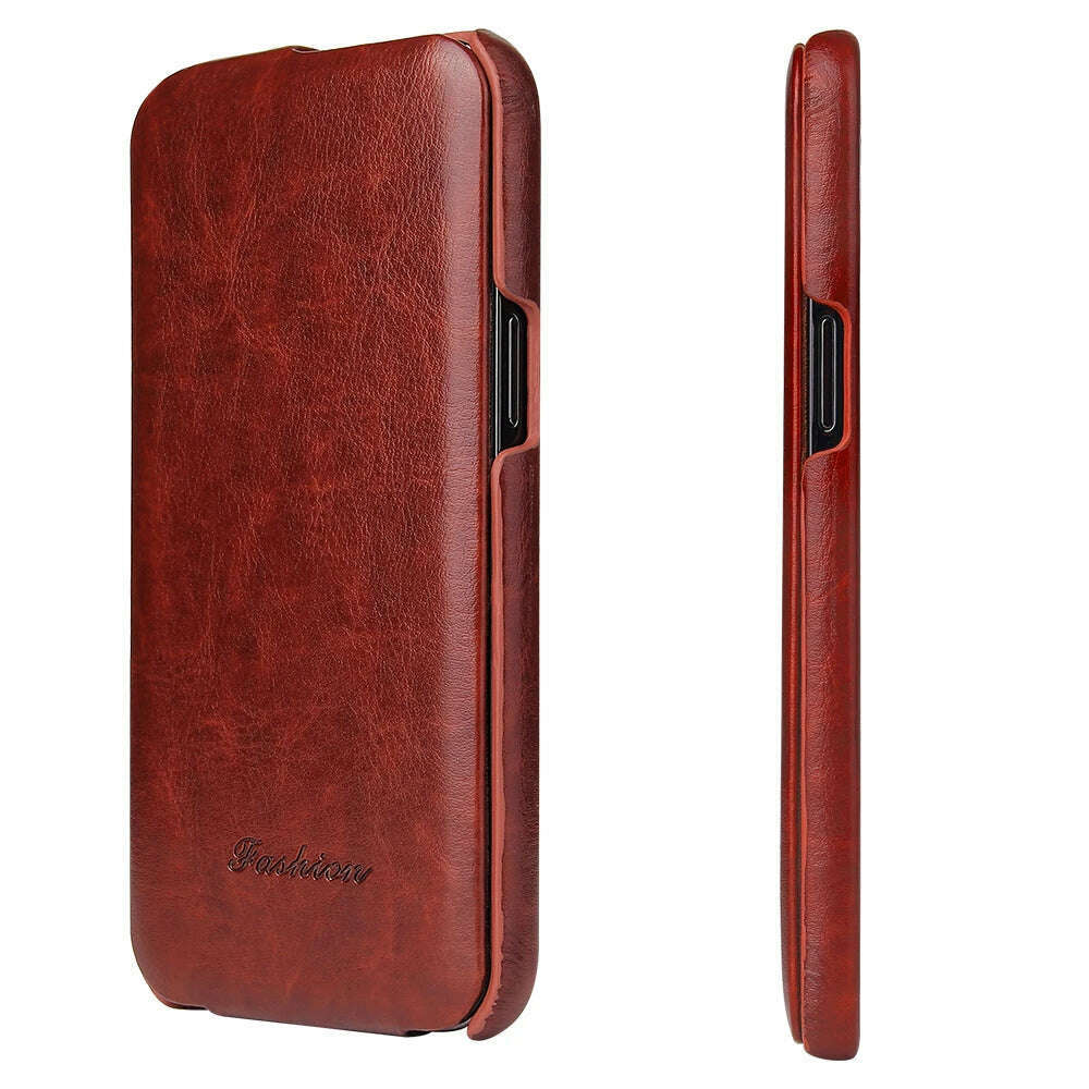 KIMLUD, Luxury R64 Genuine Leather Flip Case For iPhone 16 15 14 13 12 11 Pro Max 7 8 X XS XR XS Cover, Brown / For iPhone 16Pro Max, KIMLUD APPAREL - Womens Clothes