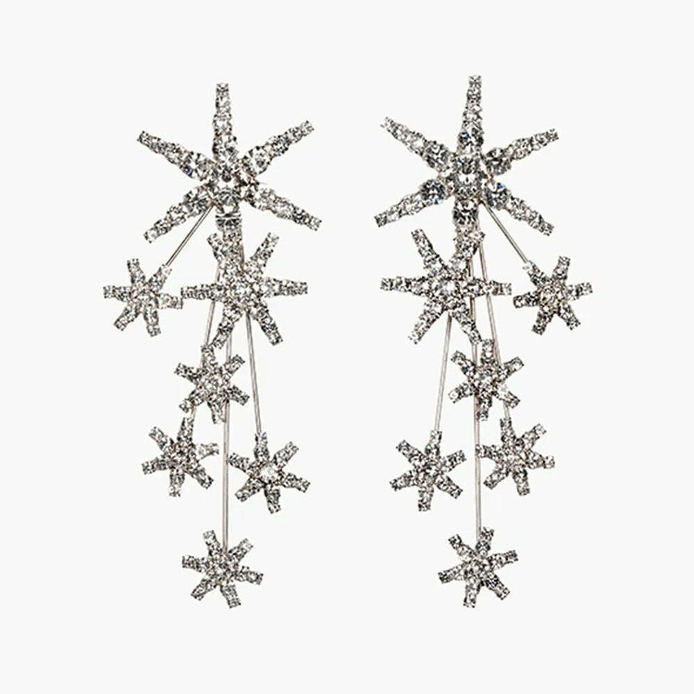 Luxury Rhinestone Six-Pointed Star Long Drop Earrings Party Jewelry For Women Shiny Crystal Geometric Charm Dangle Earrings Gift - KIMLUD