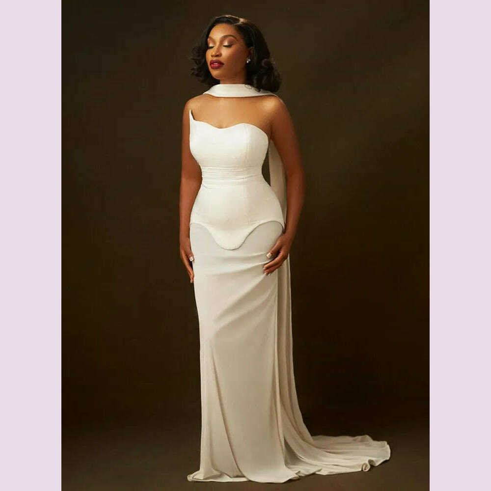 KIMLUD, Luxury Sexy Strapless Backless White Black Maxi Long Women Celebrity Dress 2024 Elegant Party Evening Club Vestido Clothing, KIMLUD Womens Clothes