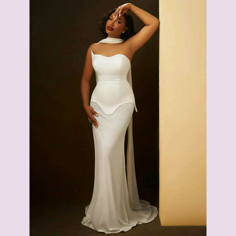KIMLUD, Luxury Sexy Strapless Backless White Black Maxi Long Women Celebrity Dress 2024 Elegant Party Evening Club Vestido Clothing, WHITE / XS, KIMLUD APPAREL - Womens Clothes