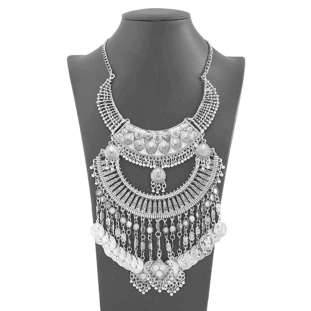 LZHLQ Women Necklace Vintage Statement Necklaces Pendants Bohemia Tassels Jewelry Accessories - KIMLUD