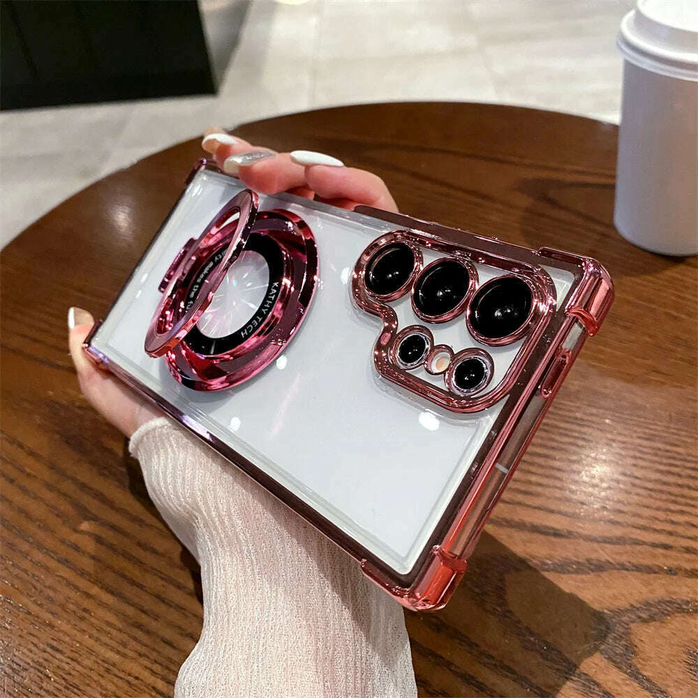 Magsafe Bracket Case For Samsung S24 Ultra S23 Ultra S24 Plus S22 Wireless Charging Airbag Cover For Galaxy Note 20 Clear Cases - KIMLUD
