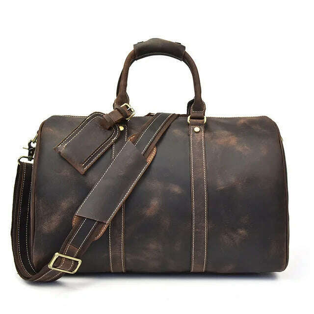 MAHEU Men Genuine Leather Travel Bag Travel Tote Big Weekend Bag Man Cowskin Duffle Bag Hand Luggage Male Handbags Large 60cm - KIMLUD