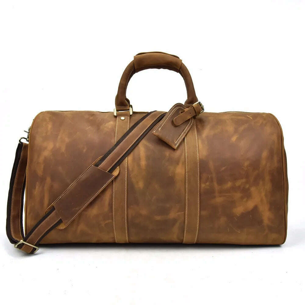 MAHEU Men Genuine Leather Travel Bag Travel Tote Big Weekend Bag Man Cowskin Duffle Bag Hand Luggage Male Handbags Large 60cm - KIMLUD