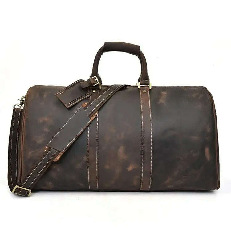 MAHEU Men Genuine Leather Travel Bag Travel Tote Big Weekend Bag Man Cowskin Duffle Bag Hand Luggage Male Handbags Large 60cm - KIMLUD