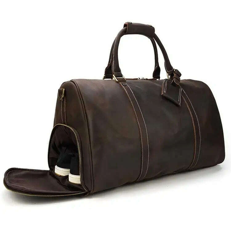 MAHEU Men Genuine Leather Travel Bag Travel Tote Big Weekend Bag Man Cowskin Duffle Bag Hand Luggage Male Handbags Large 60cm - KIMLUD
