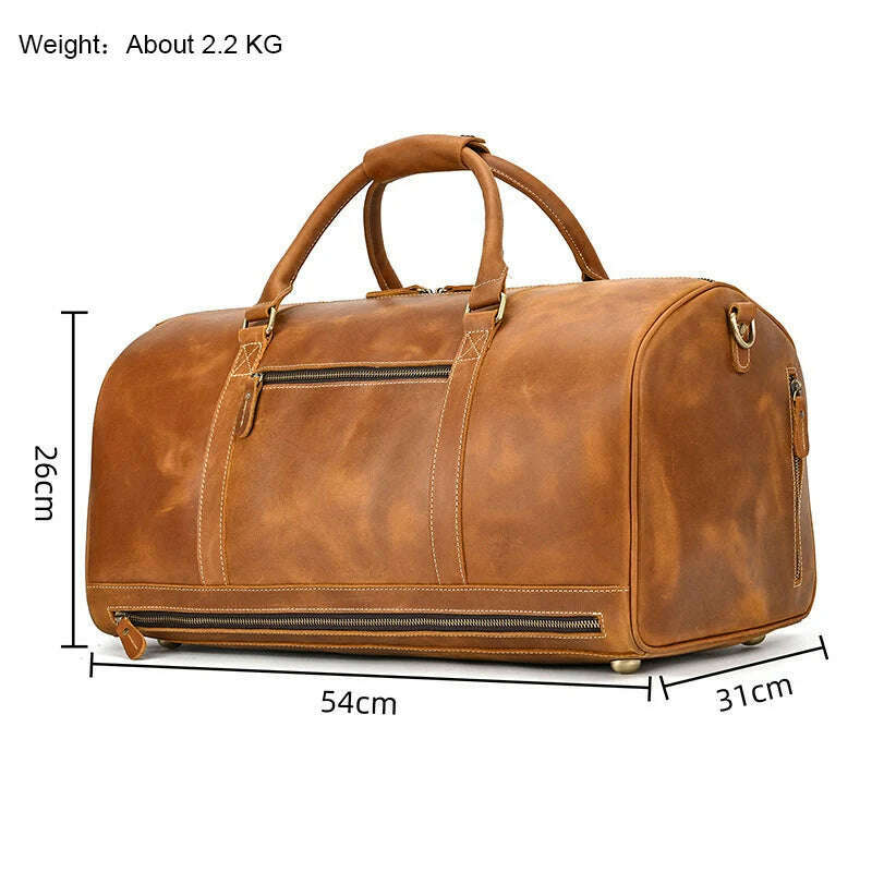 MAHEU Men Genuine Leather Travel Bag Travel Tote Big Weekend Bag Man Cowskin Duffle Bag Hand Luggage Male Handbags Large 60cm - KIMLUD