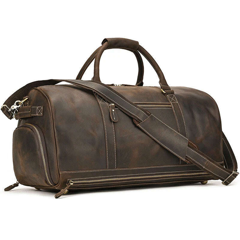 MAHEU Men Genuine Leather Travel Bag Travel Tote Big Weekend Bag Man Cowskin Duffle Bag Hand Luggage Male Handbags Large 60cm - KIMLUD