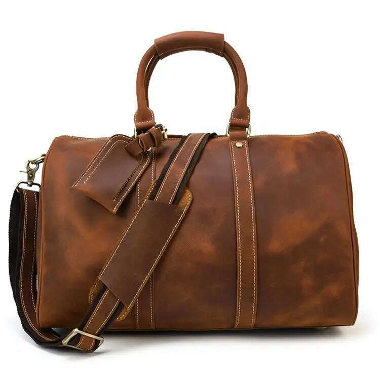MAHEU Men Genuine Leather Travel Bag Travel Tote Big Weekend Bag Man Cowskin Duffle Bag Hand Luggage Male Handbags Large 60cm - KIMLUD