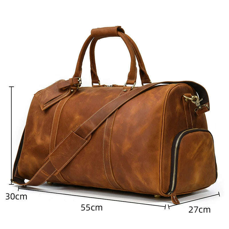 MAHEU Men Genuine Leather Travel Bag Travel Tote Big Weekend Bag Man Cowskin Duffle Bag Hand Luggage Male Handbags Large 60cm - KIMLUD