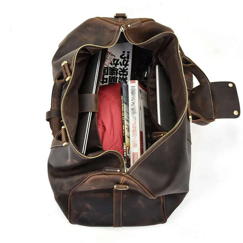 MAHEU Men Genuine Leather Travel Bag Travel Tote Big Weekend Bag Man Cowskin Duffle Bag Hand Luggage Male Handbags Large 60cm - KIMLUD