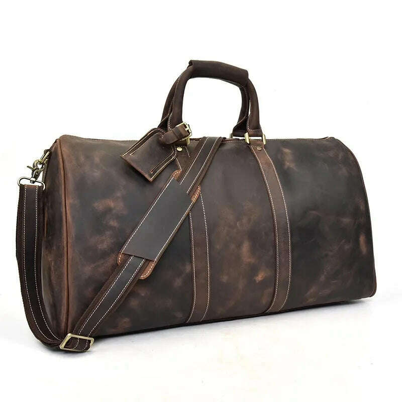 MAHEU Men Genuine Leather Travel Bag Travel Tote Big Weekend Bag Man Cowskin Duffle Bag Hand Luggage Male Handbags Large 60cm - KIMLUD