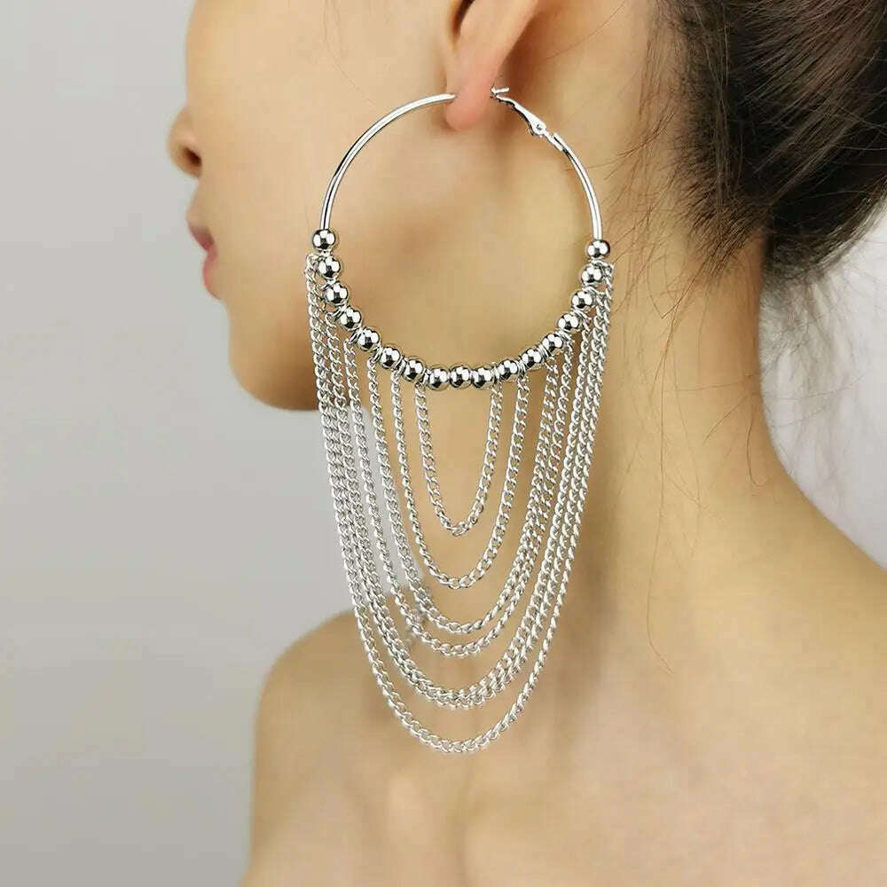 MANILAI Fashion Circular Metal Long Tassel Earrings For Women Indian Jewelry Chain Dangle Earrings Gold Color Ball Pendientes - KIMLUD