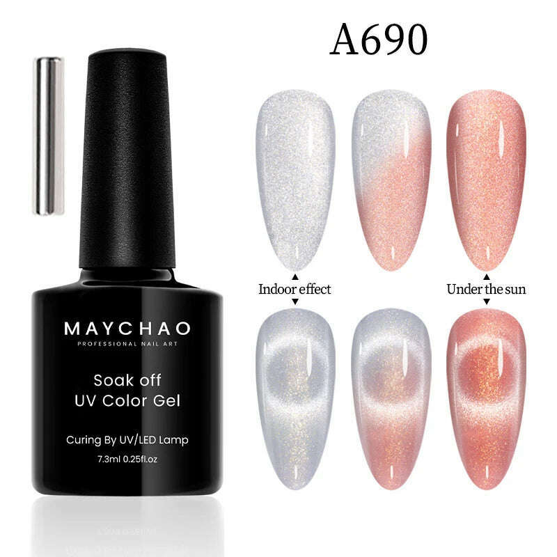 MAYCHAO 7ml Cat Eye Gel Nail Polish Shiny Magnetic Gel Semi Permanent Soak Off UV Gel Glitter Manicure For Nail Art Gel Varnish - KIMLUD