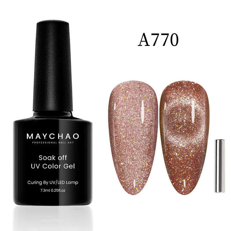 MAYCHAO 7ml Cat Eye Gel Nail Polish Shiny Magnetic Gel Semi Permanent Soak Off UV Gel Glitter Manicure For Nail Art Gel Varnish - KIMLUD
