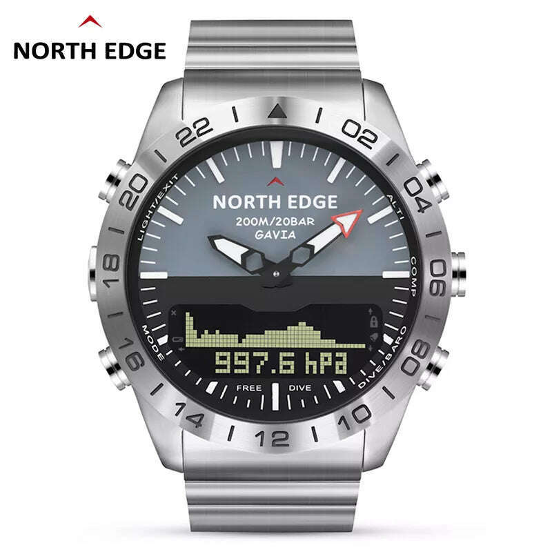 Men Dive Sports Digital watch Mens Watches Military Army Luxury Full Steel Business Waterproof 200m Altimeter Compass NORTH EDGE - KIMLUD