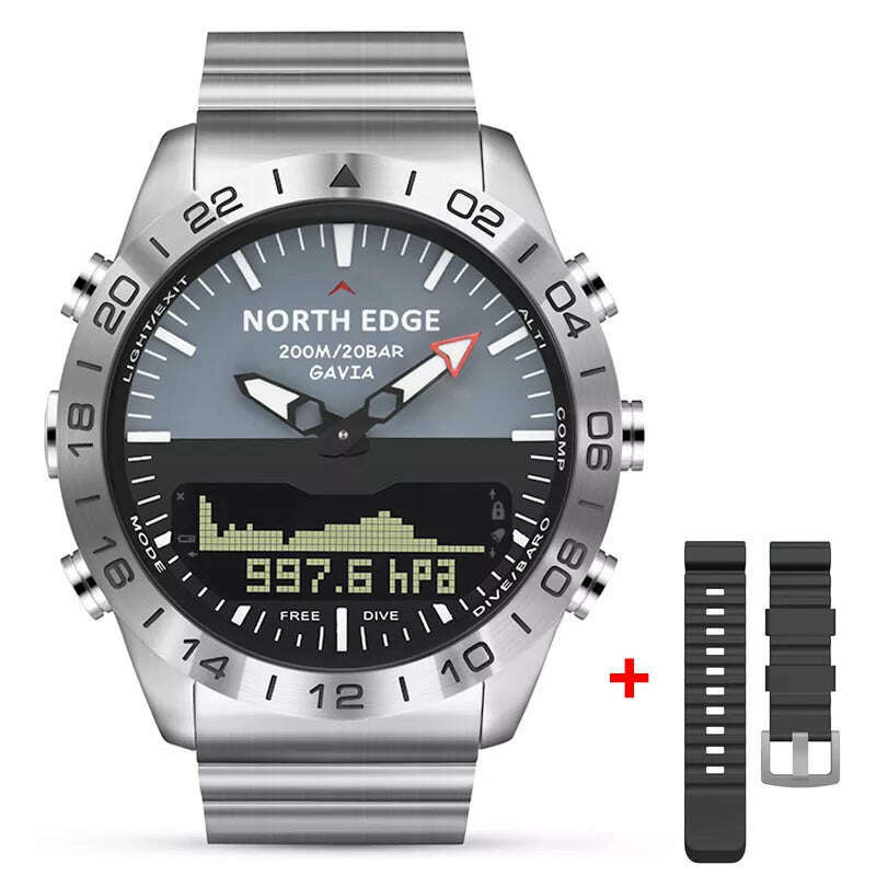 Men Dive Sports Digital watch Mens Watches Military Army Luxury Full Steel Business Waterproof 200m Altimeter Compass NORTH EDGE - KIMLUD