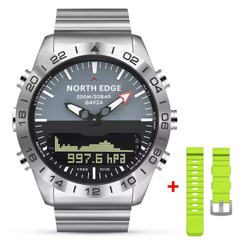 Men Dive Sports Digital watch Mens Watches Military Army Luxury Full Steel Business Waterproof 200m Altimeter Compass NORTH EDGE - KIMLUD