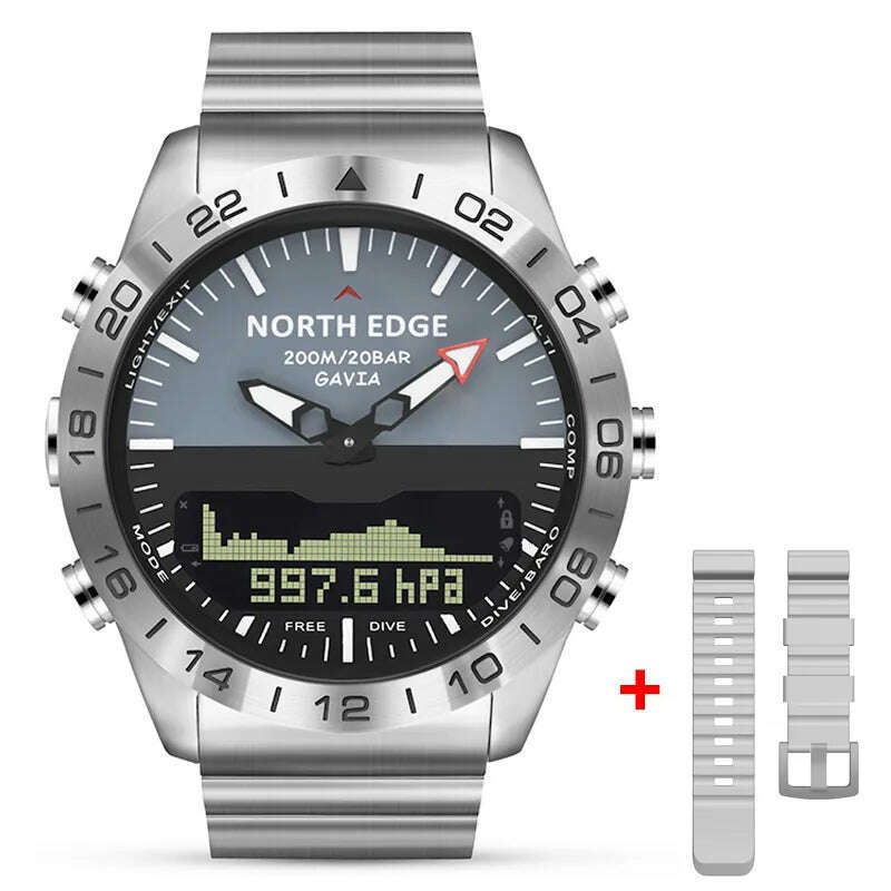 Men Dive Sports Digital watch Mens Watches Military Army Luxury Full Steel Business Waterproof 200m Altimeter Compass NORTH EDGE - KIMLUD