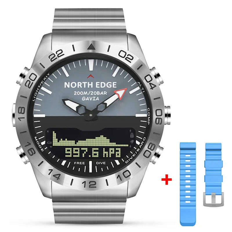 Men Dive Sports Digital watch Mens Watches Military Army Luxury Full Steel Business Waterproof 200m Altimeter Compass NORTH EDGE - KIMLUD