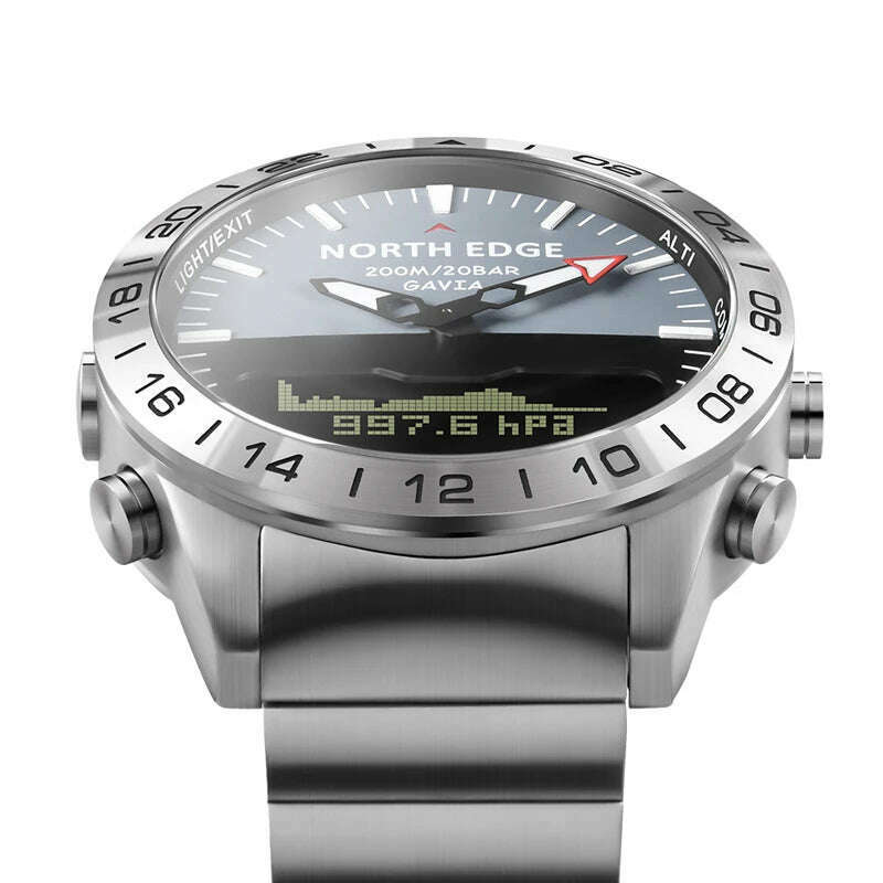 Men Dive Sports Digital watch Mens Watches Military Army Luxury Full Steel Business Waterproof 200m Altimeter Compass NORTH EDGE - KIMLUD