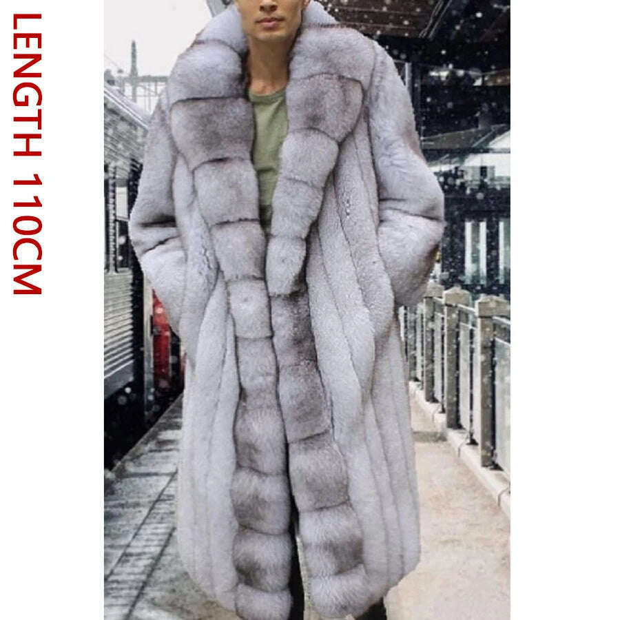 Men's Natural Fox Fur Coat Real Silver Fox Fur Large Collar Best Selling Men's Long Real Fur Coat 2023 - KIMLUD