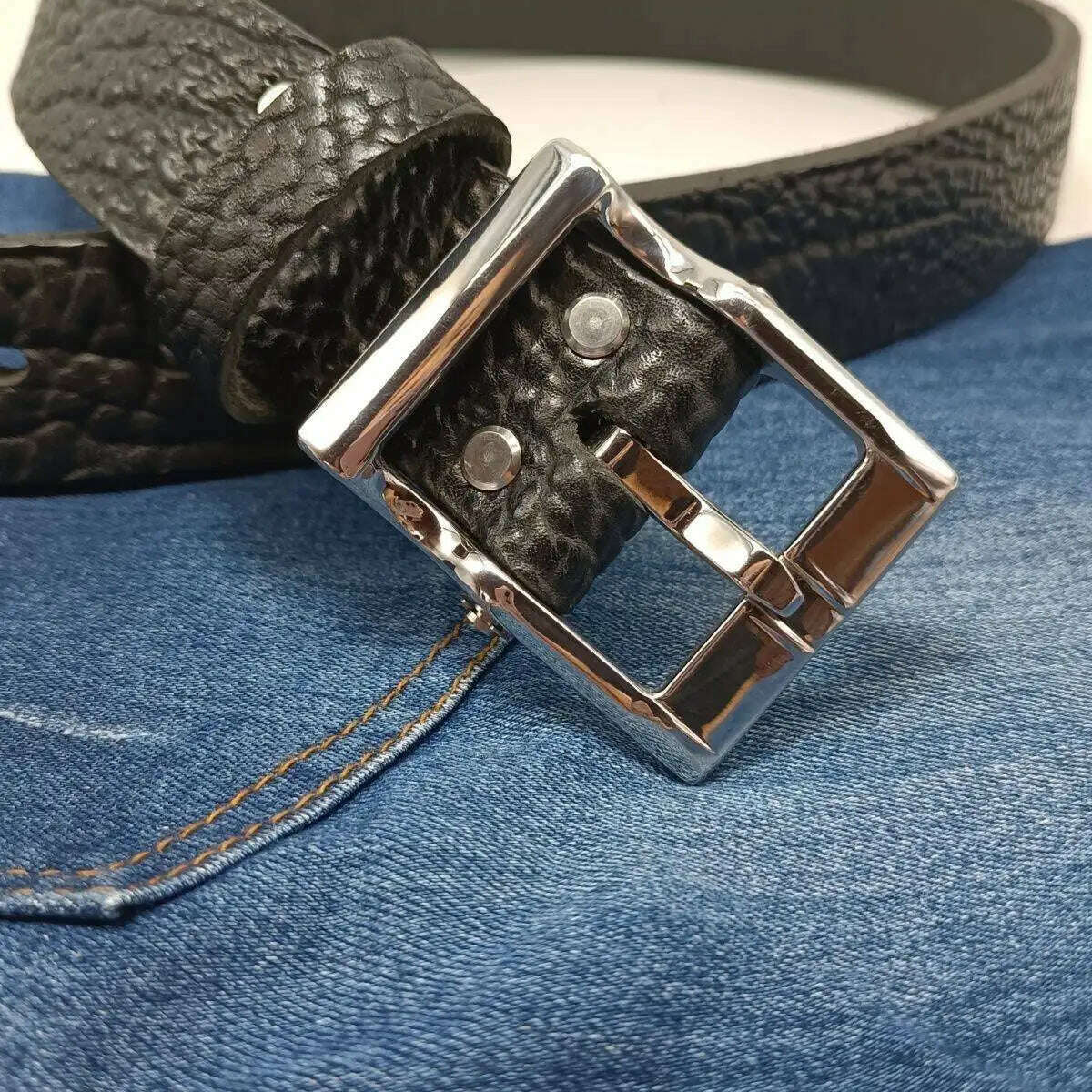 Mens Stainless Steel Buckle Cowhide Handmade Genuine Leather Thickened Belts For Men Luxury Cowboy Belt Gift Full Grain Leather - KIMLUD
