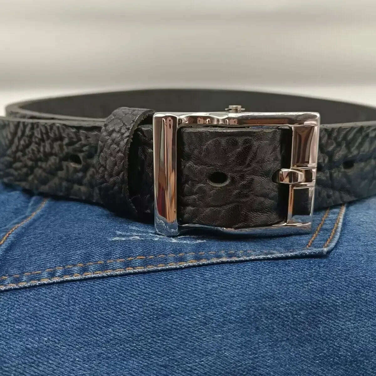 Mens Stainless Steel Buckle Cowhide Handmade Genuine Leather Thickened Belts For Men Luxury Cowboy Belt Gift Full Grain Leather - KIMLUD