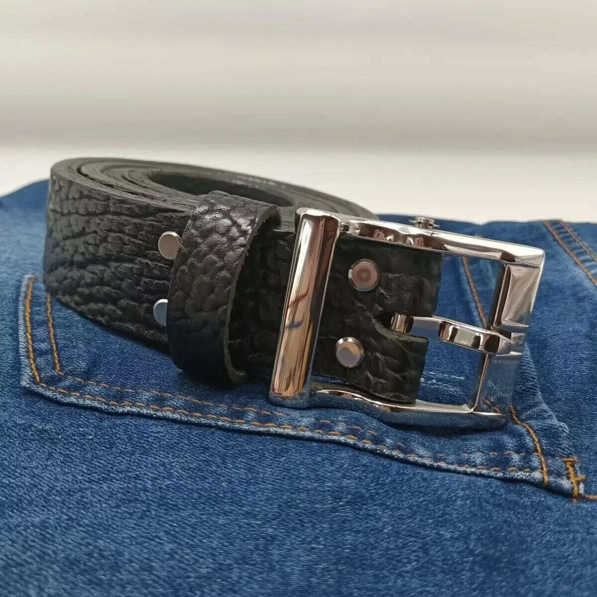 Mens Stainless Steel Buckle Cowhide Handmade Genuine Leather Thickened Belts For Men Luxury Cowboy Belt Gift Full Grain Leather - KIMLUD