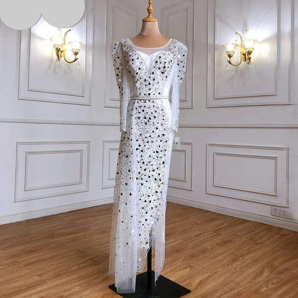 Mermaid Luxury Blue Silver Evening Dresses Gowns 2023 Split Elegant Sparkle Sexy For Women Party BLA71050 Serene Hill - KIMLUD