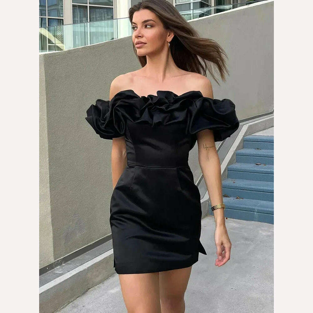 Mingmingxi Summer White Ruffle Bodycon Party Dress Elegant Off The Shoulder Wedding Guest Dress Mini Celebrity Even Dress Short - KIMLUD