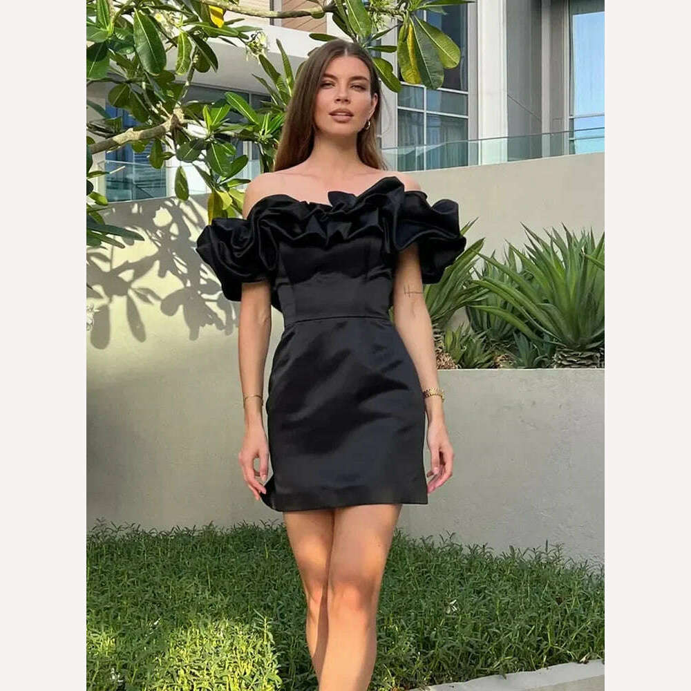 Mingmingxi Summer White Ruffle Bodycon Party Dress Elegant Off The Shoulder Wedding Guest Dress Mini Celebrity Even Dress Short - KIMLUD