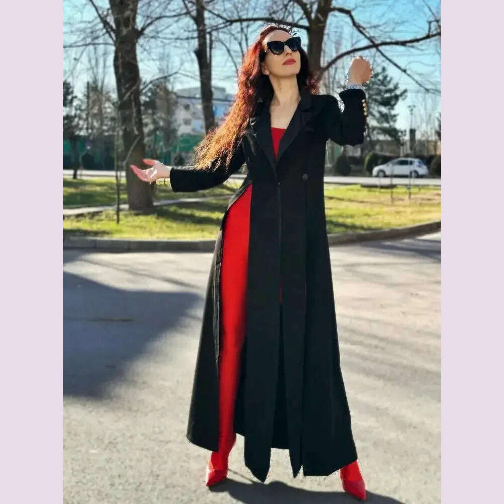 Missuoo Notched Collar Long Sleeves Slim Fit Long Coat for Urban Women Autumn Fashion Black Split-side Blazer Outerwears - KIMLUD