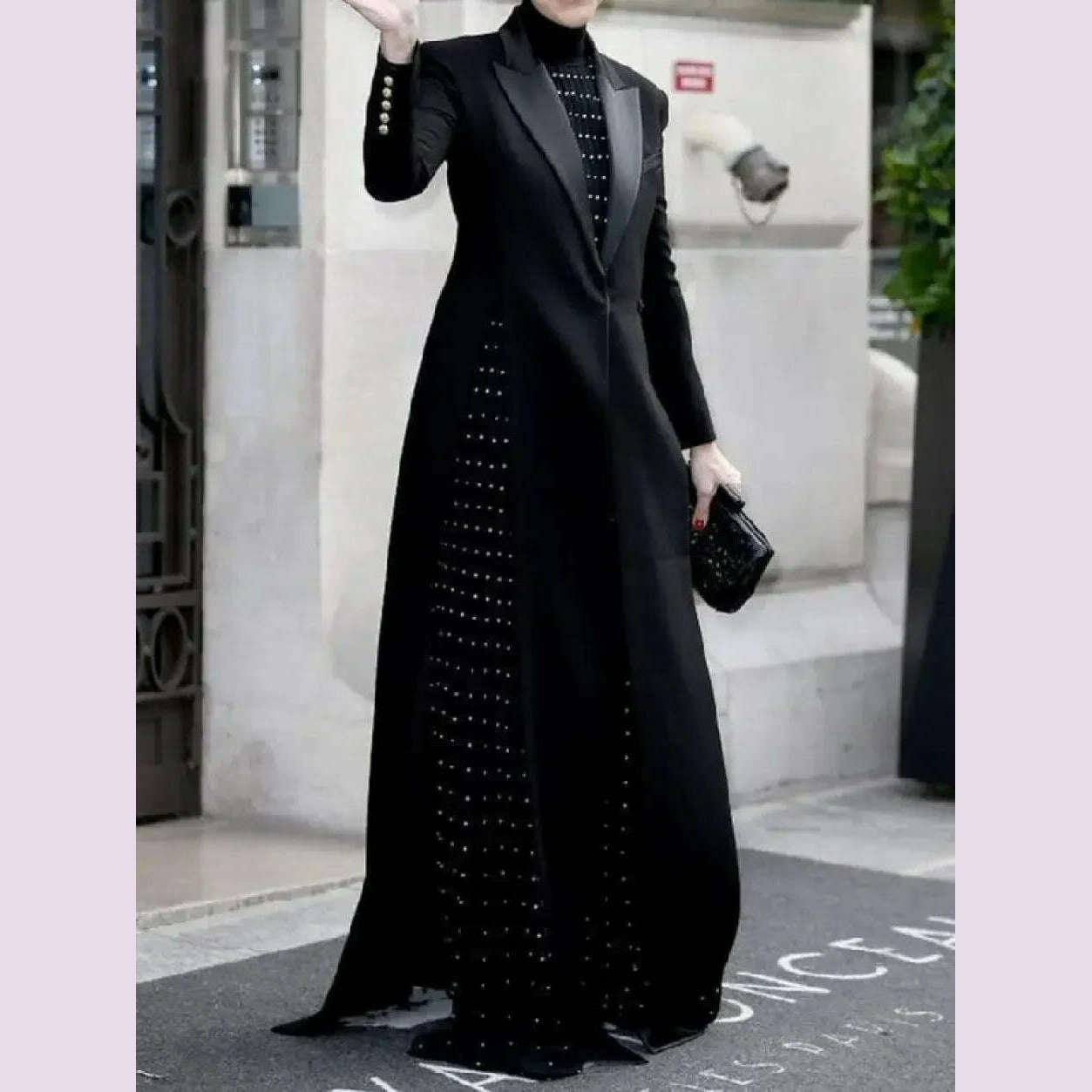 Missuoo Notched Collar Long Sleeves Slim Fit Long Coat for Urban Women Autumn Fashion Black Split-side Blazer Outerwears - KIMLUD