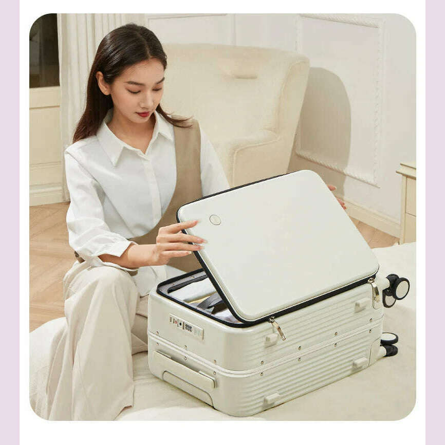 KIMLUD, Mixi New Aluminum Frame Suitcase Carry On Rolling Luggage with USB Port Boarding Cabin Cup and Phone Holder 20 24 Inch, KIMLUD Womens Clothes
