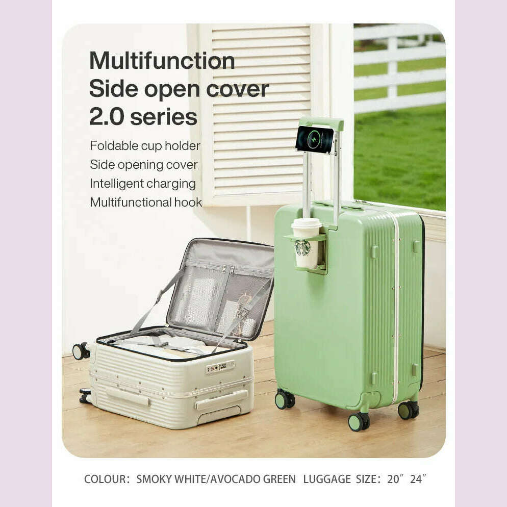 KIMLUD, Mixi New Aluminum Frame Suitcase Carry On Rolling Luggage with USB Port Boarding Cabin Cup and Phone Holder 20 24 Inch, KIMLUD Womens Clothes