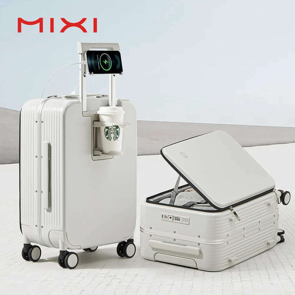 KIMLUD, Mixi New Aluminum Frame Suitcase Carry On Rolling Luggage with USB Port Boarding Cabin Cup and Phone Holder 20 24 Inch, KIMLUD Womens Clothes