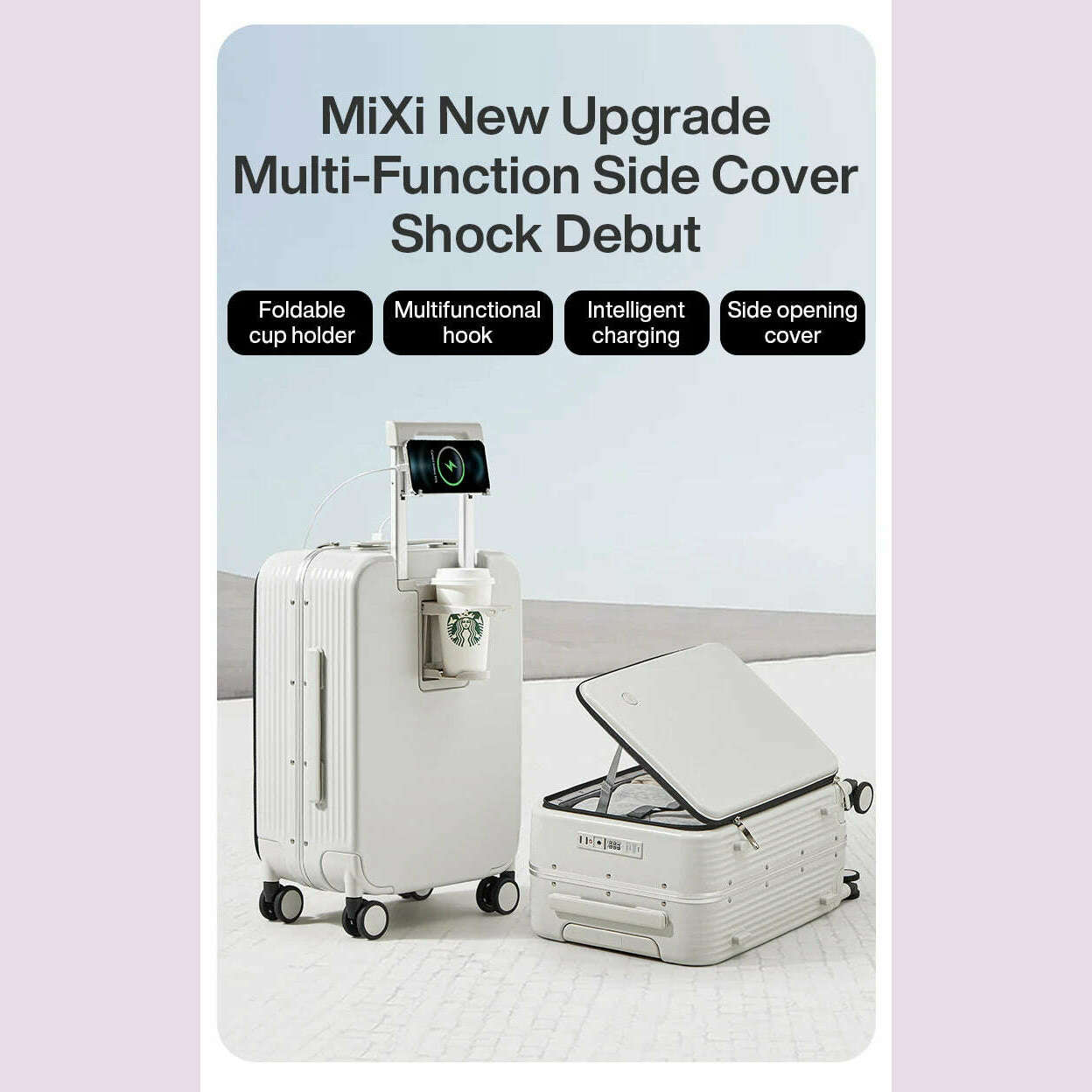 KIMLUD, Mixi New Aluminum Frame Suitcase Carry On Rolling Luggage with USB Port Boarding Cabin Cup and Phone Holder 20 24 Inch, KIMLUD Womens Clothes